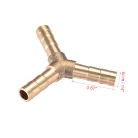 Unifizz 6mm or 1/4" Brass Barb Hose Fitting Y Shape 3 Way Connector Barbed Splitter Fitting Splicer for Water Fuel Air 2pcs