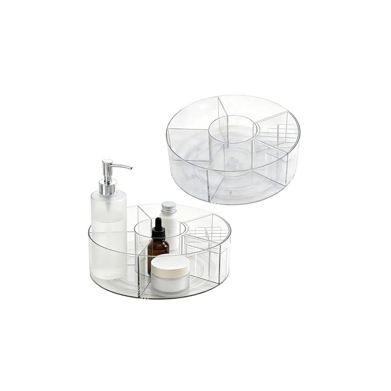 2 x 25 cm Lazy Susan Turntable Transparent, 6 Compartments
