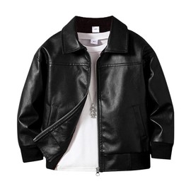 Nivne Tco Toddler Boy Leather Jacket - Stylish Black Drop Shoulder Zip Up Leather Coat - Cool Boys Outwear Tops for Kids (US, Age, 4 Years, Black)