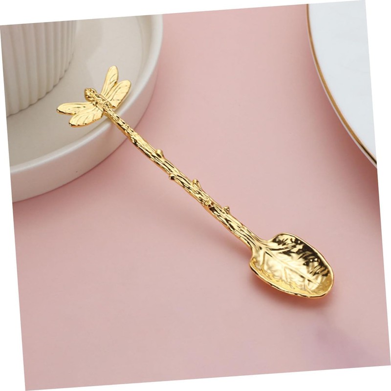 Fokmuaex 3-Piece Retro Forest Style Gold Parfait and Coffee Spoons