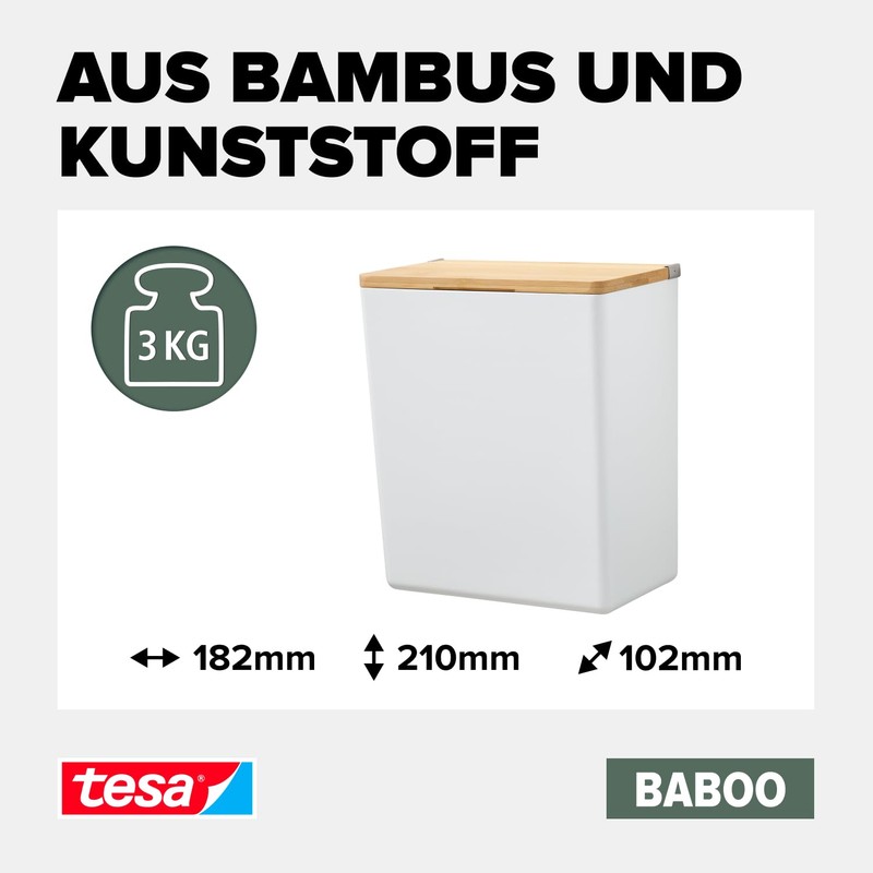 tesa Baboo L Bathroom Organiser with Bamboo Lid, Matt White,