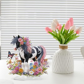 Horse Diamond Painting Desktop Ornament, 5D Diamond Art Kit for Adults, Crystal Diamond Gem Art Tabletop Ornaments Double Sided, Stand Up Diamonds Painting Crafts for Home Decor, Box Package