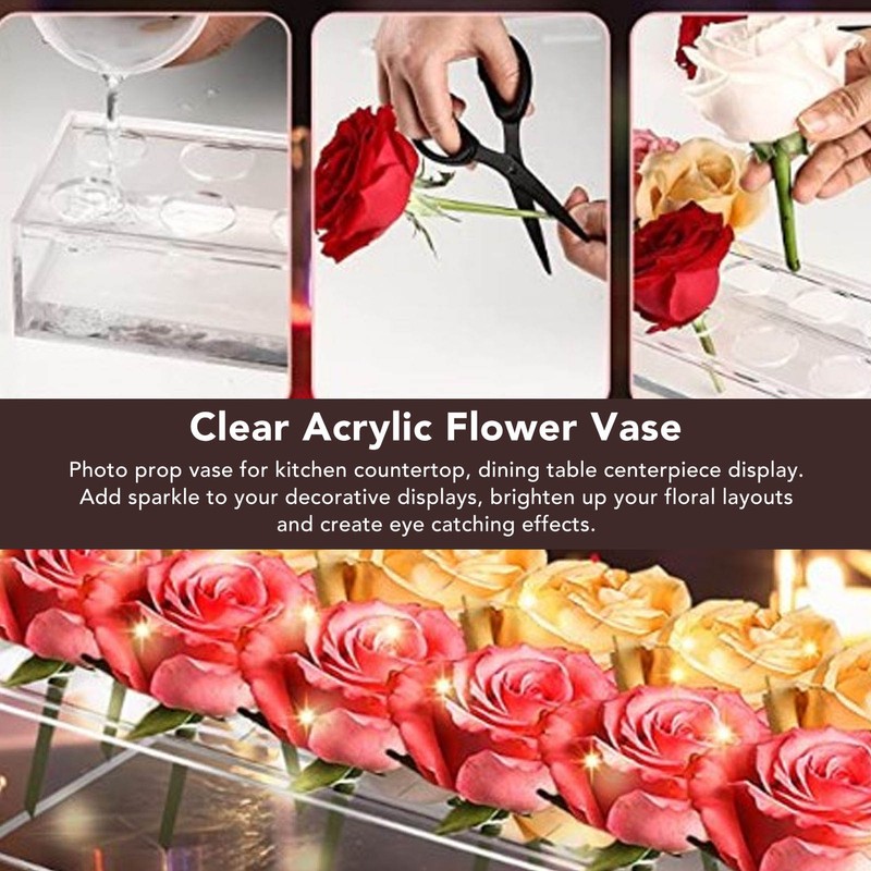 Clear Acrylic Flower Vase Multi Holes Elegant Decorative Long Rectangle