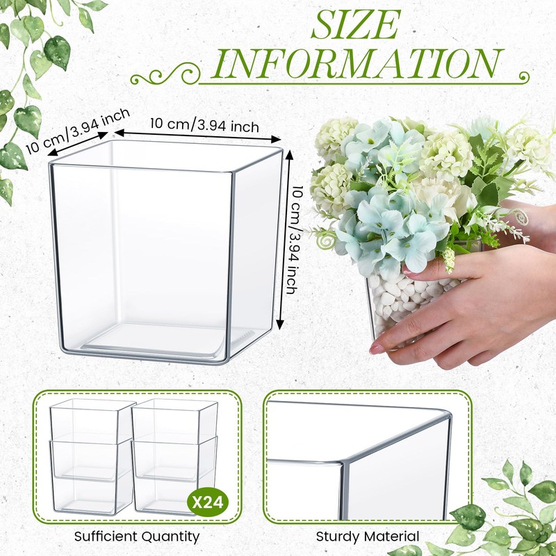 Tioncy 4'' x 4'' 24 Pcs Cube Clear Flower Vase