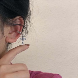 Aneneiceera Boho Crystal Cross Ear Cuff Earrings Silver Cz Cross Cuff Wrap Earrings Rhinestone Cross Dangle Earrings Cz Cross No Piercing Cartilage Clip Earrings Jewelry for Women