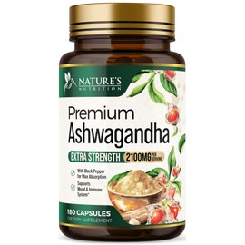 Herbal Ashwagandha 2,100 mg - Extra Strength Unwind, Calm & Relax Support with Black Pepper - Natural Focus & Energy Support - Ashwagandha Powder Supplements - Vegan, Gluten Free - 180 Capsules