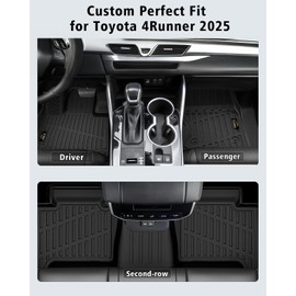 Floor Mats Custom for Toyota 4Runner 2025 Fuel 5 Seats (Not for Hybrid/EV) All Weather TPE Rubber Protection Front & Rear Row Anti-Slip Automotive Floor Liners for 4-Runner Accessories, Black