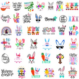 iMagitek 38 Pieces Easter Word Stickers for Crafts Vinyl Waterproof Bunny Face Decals for Crafts Wood Cup Glass Water Bottle Decoration