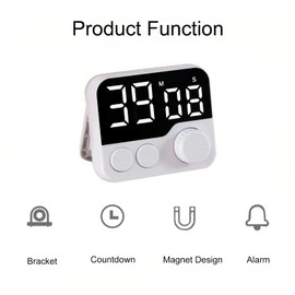 Lancoon Digital Kitchen Timer with LED Large Display Rotary Button Magnet Design Precise Timing Hanging Hole Bracket Easy to Use for Cooking Baking Home Students (White)