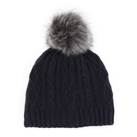 AnJuHoPa AW2020 Wool Hat Knitted Hat with Faux Fur Pompom Fine Cable Knit Headband Warm Neck Warmer 3-Piece Set or One Piece Skin-Friendly Lining for Girls and Women, 01#Asphalt