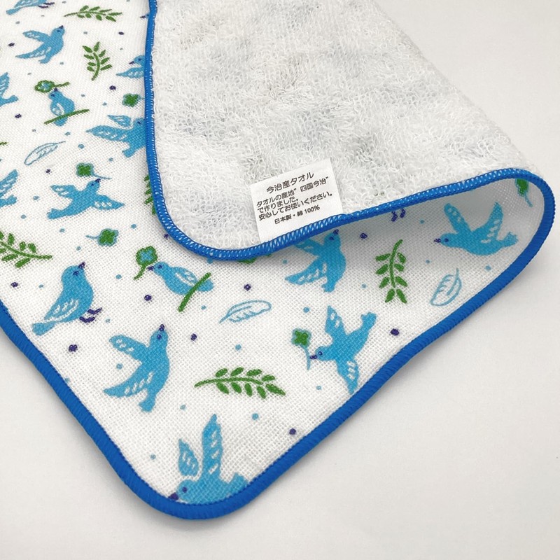 Kyoyu Blue Bird Hand Towel, 9.8 x 9.8 inches (25
