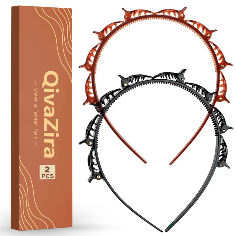 2 Pack Double Layer Headband with Mini Clips for Women