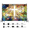 Leyiyi 7x5ft Glowing Cross Backdrop Holy Bible Cross Stained Glass