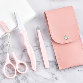 J&S International Eyebrow Trimming & Grooming Tweezer, Scissors, and Razor 3-Piece Set