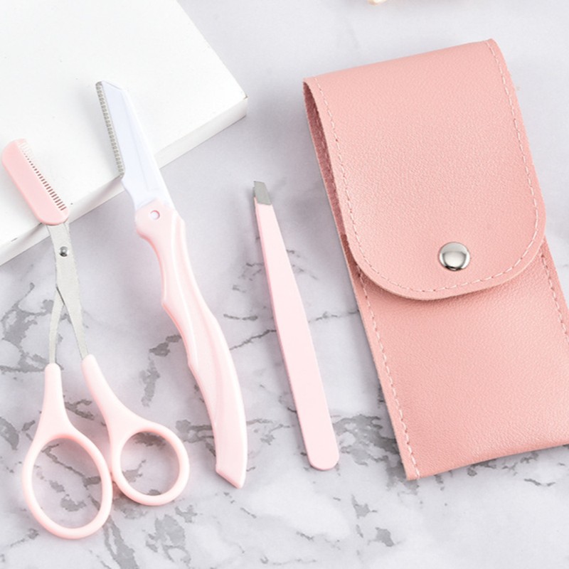 J&S International Eyebrow Trimming & Grooming Tweezer, Scissors, and Razor