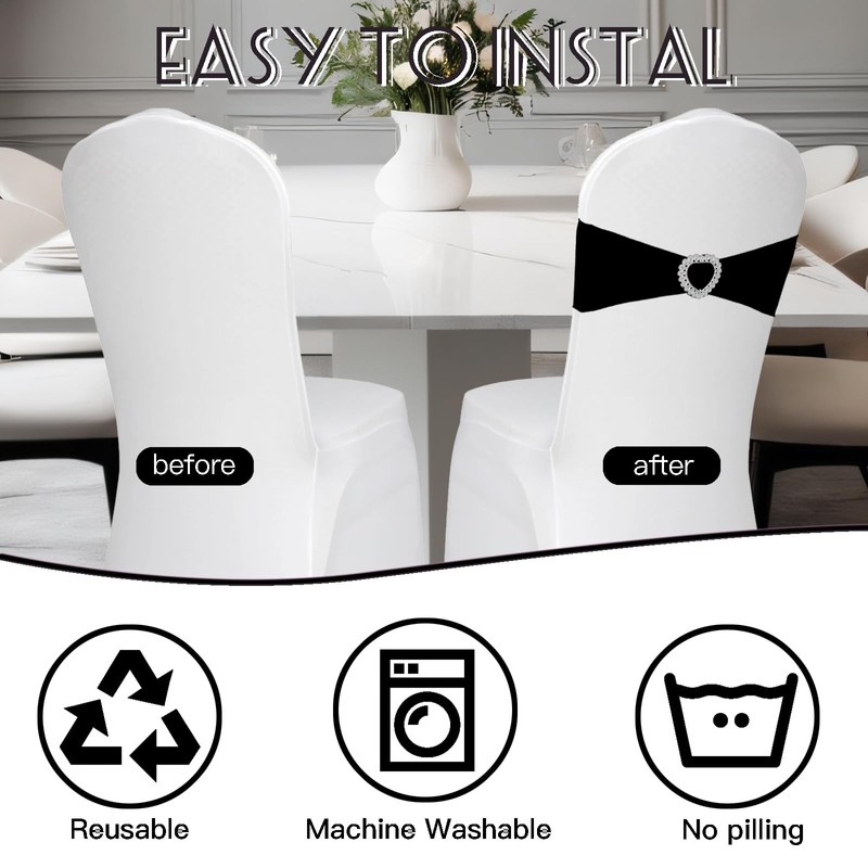 Zrlljp 100PCS Spandex Chair Sashes Bows Stretch Chair Cover Band,Elastic