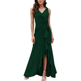 FQA Long Wedding Guest Dresses for Women Formal Gowns and Evening Dresses Green V Neck Sleeveless Split Wrap Elegant Dresses for Women Evening Party