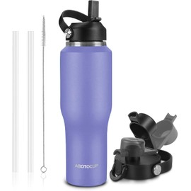 ABOTOCUP 32oz Black Water Bottle Stainless Steel, Keep Cold 24H&Hot 12H, Water Bottle with Straw&Spout Lids, Insulated Water Bottle Double Wall Vacuum, Fit in Any Car Cup Holder, Leak-proof BPA Free