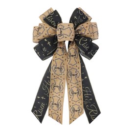 Large Easter Religion Wreath Bows Black Natural Cross Burlap Bows for Wreath, He is Risen Blessed Words Ribbon Bows Easter Decor Bows for Easter Indoor Outdoor Decoration Wreath Ornament Supplies