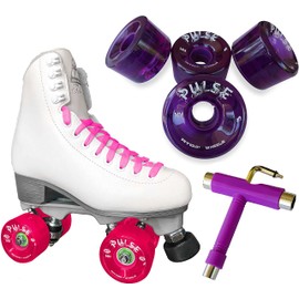 Atom Skates Jackson Finesse Roller Skates/Viper Nylon Plate/Size: Women's Adult 4 Color: White Boot/Pink Laces, Purple Pulse Wheels and Tool