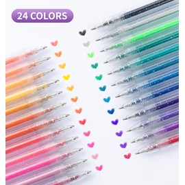 Glitter Gel Pens, 24 Colors Metallic Vibrant Retractable Sparkle Gel Pens for Coloring Journaling Drawing Doodling Colored Pen for Kids Adult Fun Pens 0.8-1mm