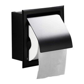 AmandaJ Toilet Roll Holder Stainless Steel Matt Black Built-in Wall Mount for Bathroom