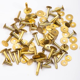 WUTA 100 Pcs Copper Rivets & Burrs, Leather Copper Rivet Fastener Solid Brass Rivets Studs Permanent Tack Fasteners for Leather Craft, Belts, Halters, Bridles (Brass, 12 x14mm)