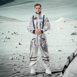 Colorful House Astronaut Costume Men Silver Astronaut Costume Men with LED Glasses Cosplay（Silver Glasses,2XL