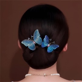 Ins Style Elegant Lazy Hair Curler, French Twist Hair Bun Maker, Lazy Flower Hairpin,Rhinestone Hand-Embroidered Flower Hair Accessory (Blue Butterfly)