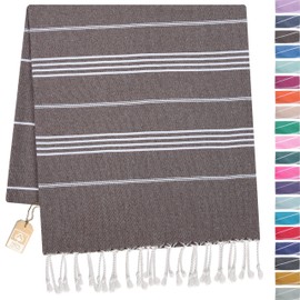TOWELAND Soft and Durable Cotton Towel for Sauna, Yoga, Beach, 100% Cotton, Perfect as Sauna Towel, Hand Towel, Beach Towel or Bath Towel (Brown, Striped Model (100 x 180))