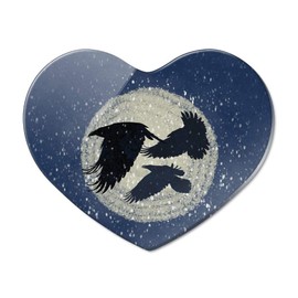 Ravens Flying Through Snow Heart Acrylic Fridge Refrigerator Magnet
