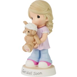 Precious Moments Girl Figurine | Get Well Soon Girl Resin Figurine | Thoughtful Gift | Little Girl with Teddy Bear | Hand-Painted