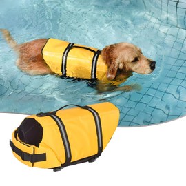 Chaleco Salvavidas Perro, Chaleco Salvavidas para Perro con Mango de Rescate, La Seguridad del Animal Doméstico Traje de BañoTraje de Baño Ajustable para Perros Pequeños, Medianos y Grandes (Large, Amarillo)