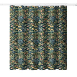 William Morris Flower Shower Curtain, Watercolor Vintage Flower Art Style Bathroom Privacy, Green Bohemian Chic Floral Print, 66x72In, Waterproof