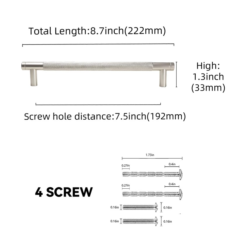 BUKOBYHE 10 Pack 7.5Inch Brushed Satin Nickel Kitchen Cabinet Handles