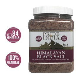 Pride Of India - Himalayan Black Rock Salt - Fine Grind, 2.2 Pound (1 Kg) - Kala Namak - Contains 84+ Minerals - Perfect for Cooking, Tofu Scrambles, Table, Kitchen, Restaurant, & Bathing Use