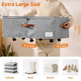 KitHero 60L Large Under Bed Storage with Wheels Pack of 2, Underbed Shoe Container Bin with Clear Lid Cover, 10.5 Inches Rolling Under Bed Drawer Storage Bag Basket for Boots Quilt Sweater - Grey