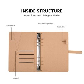 Leather A5 Binder, 6 Round Ring Binders Planner Notebook for A5 Filling Paper - Ring Binder - Personal Organiser - Black