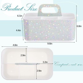 Marspark Bling Caddy Organizer with Handle, 9.8 Inch Sparkly Plastic Caddy Stackable for Back to School, Classroom, Office Desk Accessories Organizer for Pen Brush Makeup Supplies(White,AB Diamond)