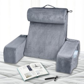 Reading Pillow for Sitting in Bed Adult, 19 Inch Backrest Pillow Sitting Back Support Pillow with Removable Armrests and Adjustable Pillow, Suitable for Resting, Reading on Bed or Floor