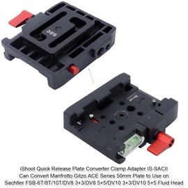 iShoot Camera Quick Release Plate Converter Clamp Adapter Compatible with Manfrotto Gitzo ACE Series 50mm Plate & Sachtler FSB-6T/8T/10T/DV8 3+3/DV8 5+5/DV10 3+3/DV10 5+5 Tripod Fluid Head