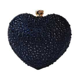 Lindo bolso de mano con forma de corazón, mini corazón, diamantes de imitación, para boda, fiesta, mujer, Azul oscuro