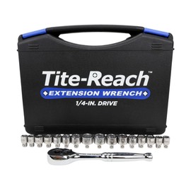 Original TITE-REACH 1/4” Drive Low Profile Ratchet & Socket Set, Standard and Metric Magnetic Sockets, Stubby Sockets, Made for Tight Spaces (Standard Handle)