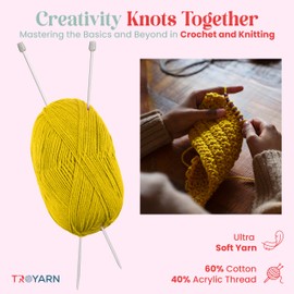 60% Cotton 40% Acrylic Crochet Yarn - 1 Skien Bulk Yarn - Yellow, Soft Fine/Sport Yarn for Crocheting/Knitting Yarn - Ideal for Amigurumi Dolls and Baby Garments