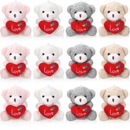 Jexine 12 Pcs Mini Plush Stuffed Animal Bulk Valentine's Day Heart Bear 4 Inch Small Animal Toys Easter Egg Stuffer for DIY Kids Birthday Carnival Classroom Prizes Gift Goodie Bag Filler(Bear)