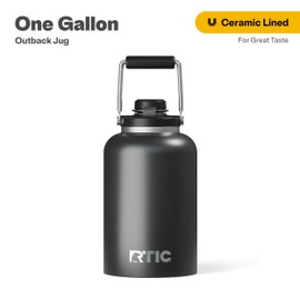 RTIC 1 Gallon Outback Jug, Stainless Steel, Insulated Water Bottle with Lid and Handle, BPA-Free, Double Wall Vacuum Insulation, Ceramic Lined, Trailblazer