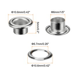 sourcing map 200 Set Color Round Grommets 6mm 1/4" Hole Metal Eyelets with Washers for Scrapbooking Shoes Clothes Leather Canvas, Silver Tone