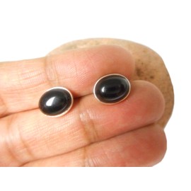 Sterling Silver Black Onyx Stud Earrings - 8x10mm, Onyx
