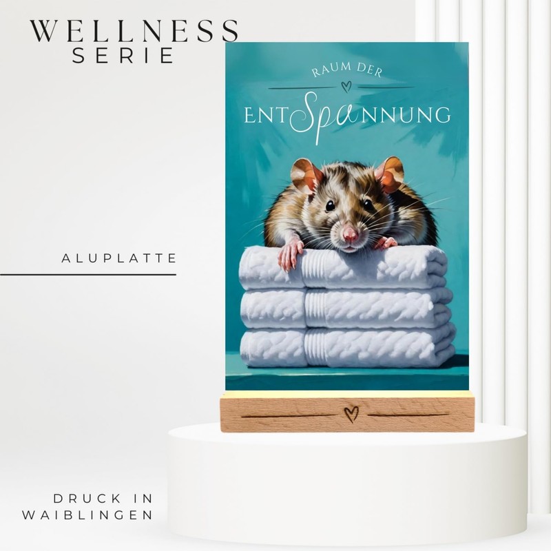 Rat Sign Wellness Towel Relaxation Decorative Bathroom Wooden Stand Colour