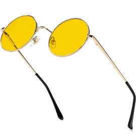 EYLRIM Red Lens Circle Glasses Small Round Polarized Sunglasses for Women Men Retro Hippie Style Circle Sun Glasses(Gold/Clear Yellow)